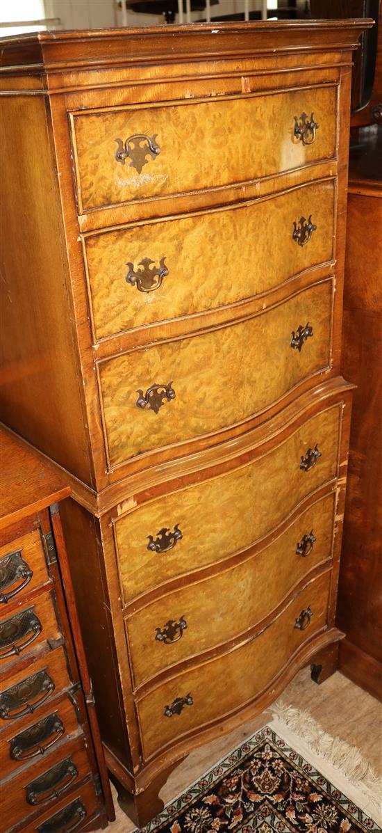 Walnut serpentine chest of 6 drawers